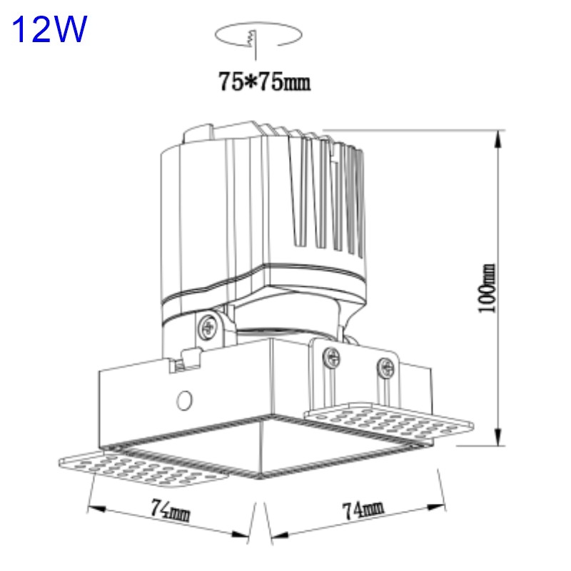 Modern 12W 20W IP44 TP65 Ceiling Recessed Trimless Frameless Antiglare Square ETL COB LED Downlight